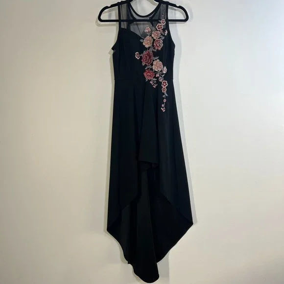 90’s Speechless Black Sheer Mesh and Floral Embroidery Hi-Low Dress XS - Picture 1 of 10
